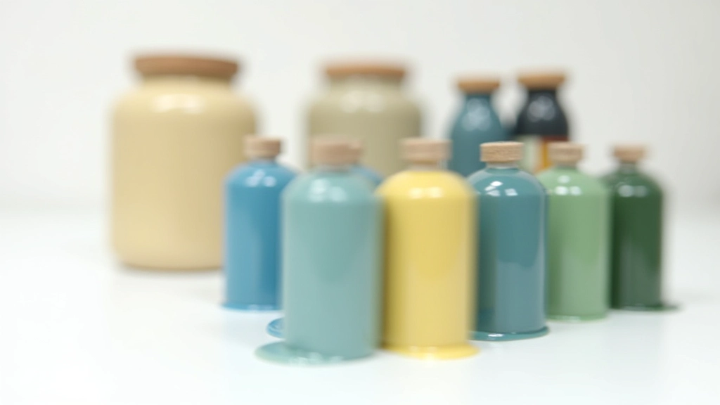 Array of colored underglaze bottles and jars arranged in rows, showing cobalt blue, yellow, green, and other traditional azulejo colors