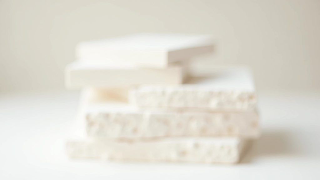 Collection of ceramic tiles in white and cream colors stacked and displayed, showing various tile sizes and glazed surfaces
