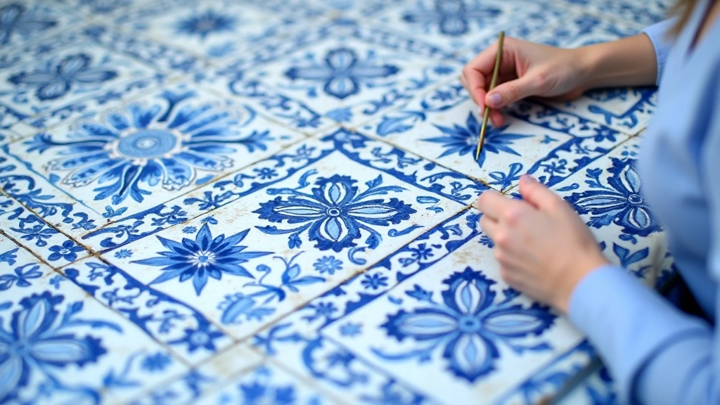 Beautiful traditional Portuguese azulejo tile patterns with intricate blue and white designs